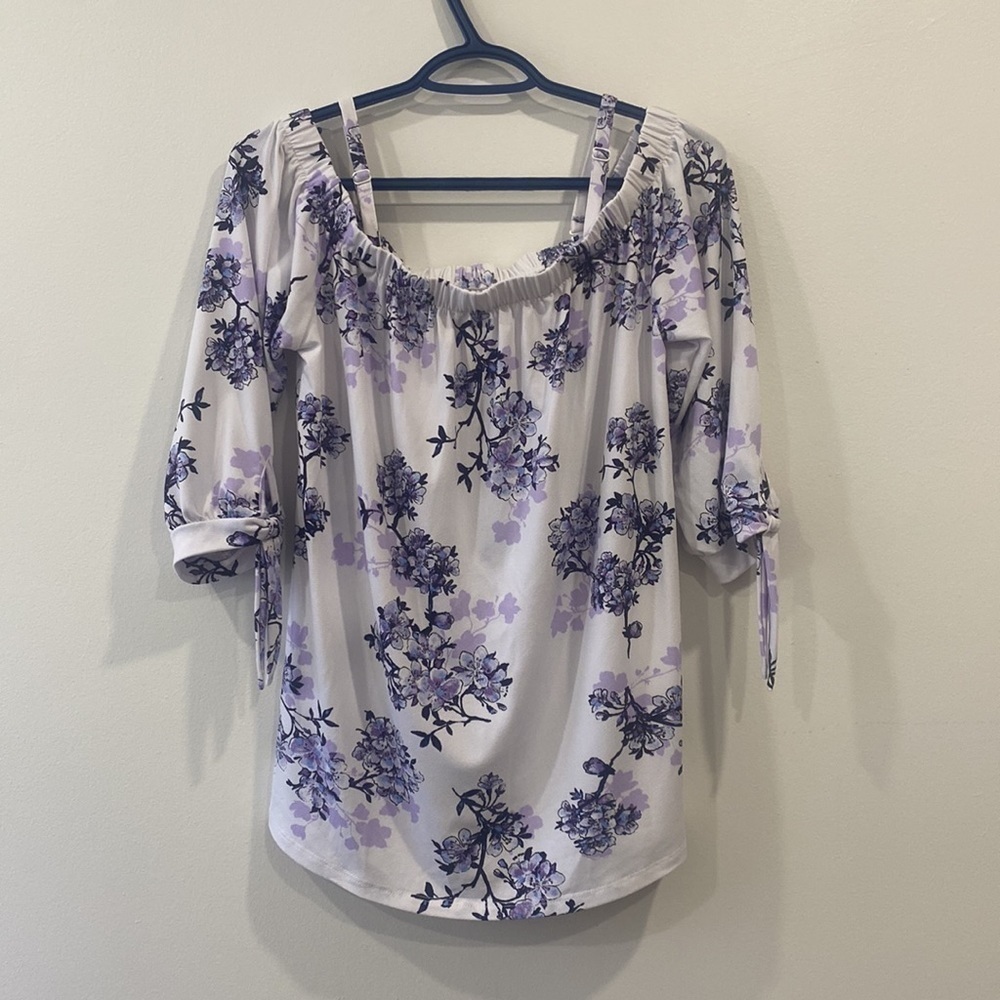 Off Shoulder Lavender Floral Top - Picture 6 of 12